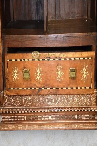 Vintage Anglo Indian Teak Wood Wardrobe Bone Inlaid Almirah