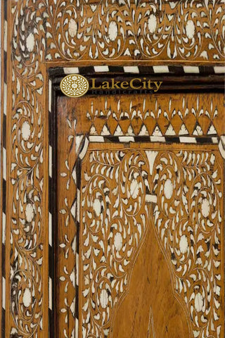 Vintage Anglo Indian Teak Wood Wardrobe Bone Inlaid Cabinet