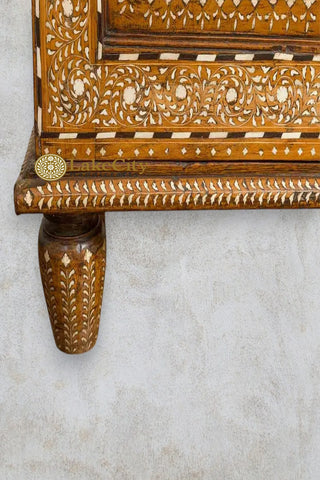 Vintage Anglo Indian Teak Wood Wardrobe Bone Inlaid Cabinet