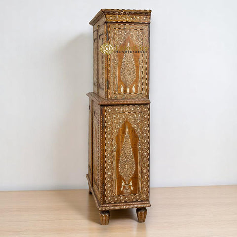 Vintage Anglo Indian Teak Wood Wardrobe Bone Inlaid Cabinet
