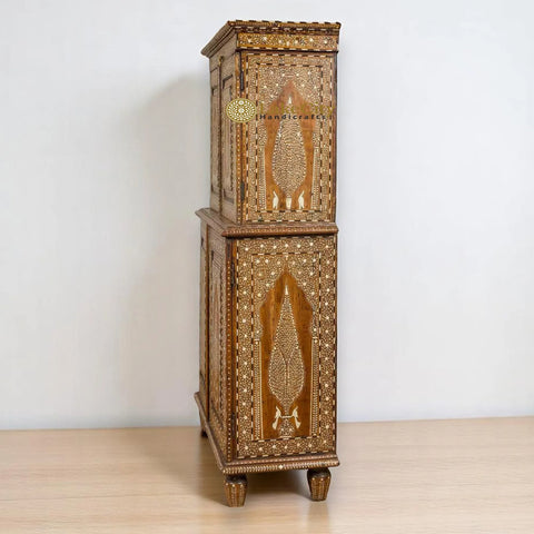 Vintage Anglo Indian Teak Wood Wardrobe Bone Inlaid Cabinet