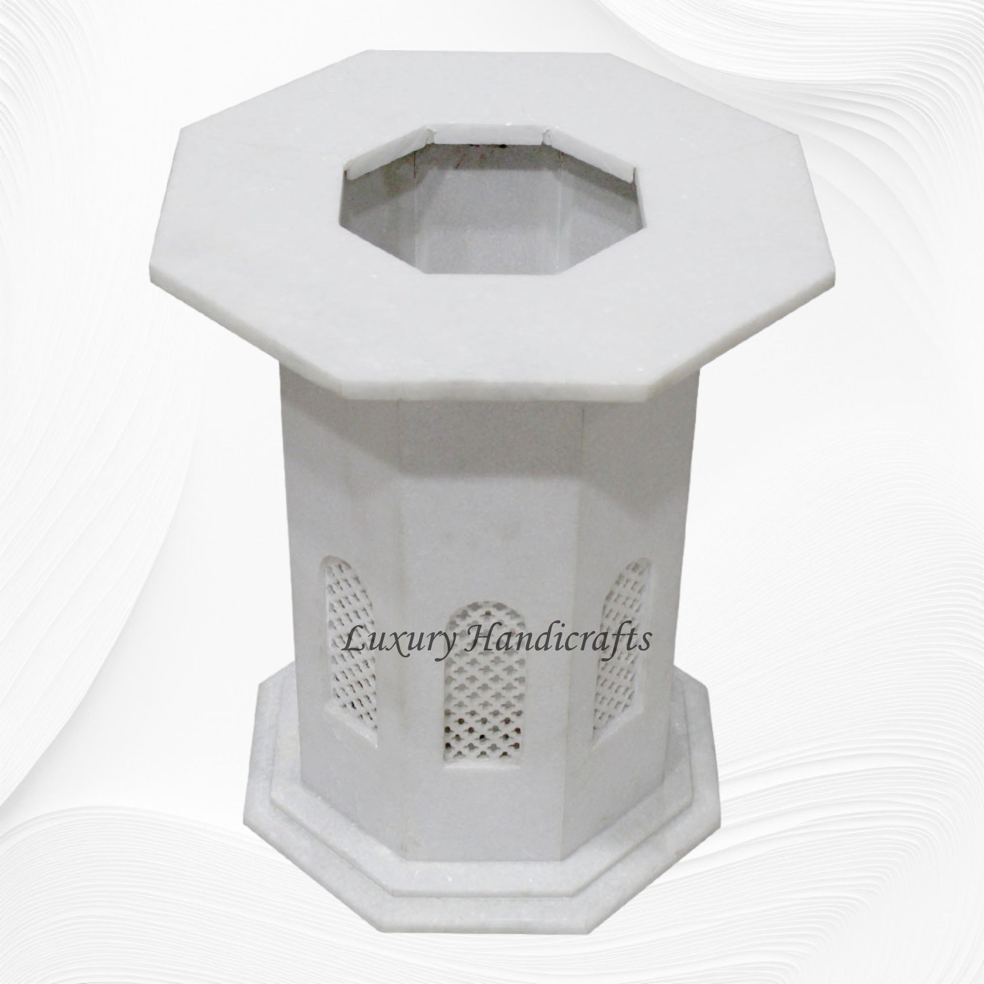 Mesa de centro con incrustaciones de nácar y mármol blanco Pietra Dura