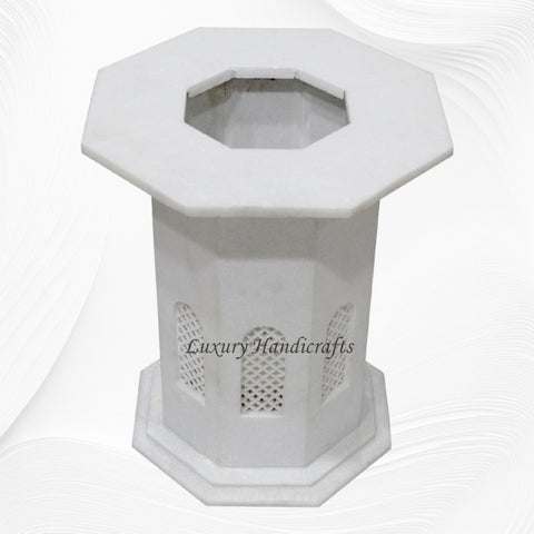 Mesa de centro con incrustaciones de nácar y mármol blanco Pietra Dura