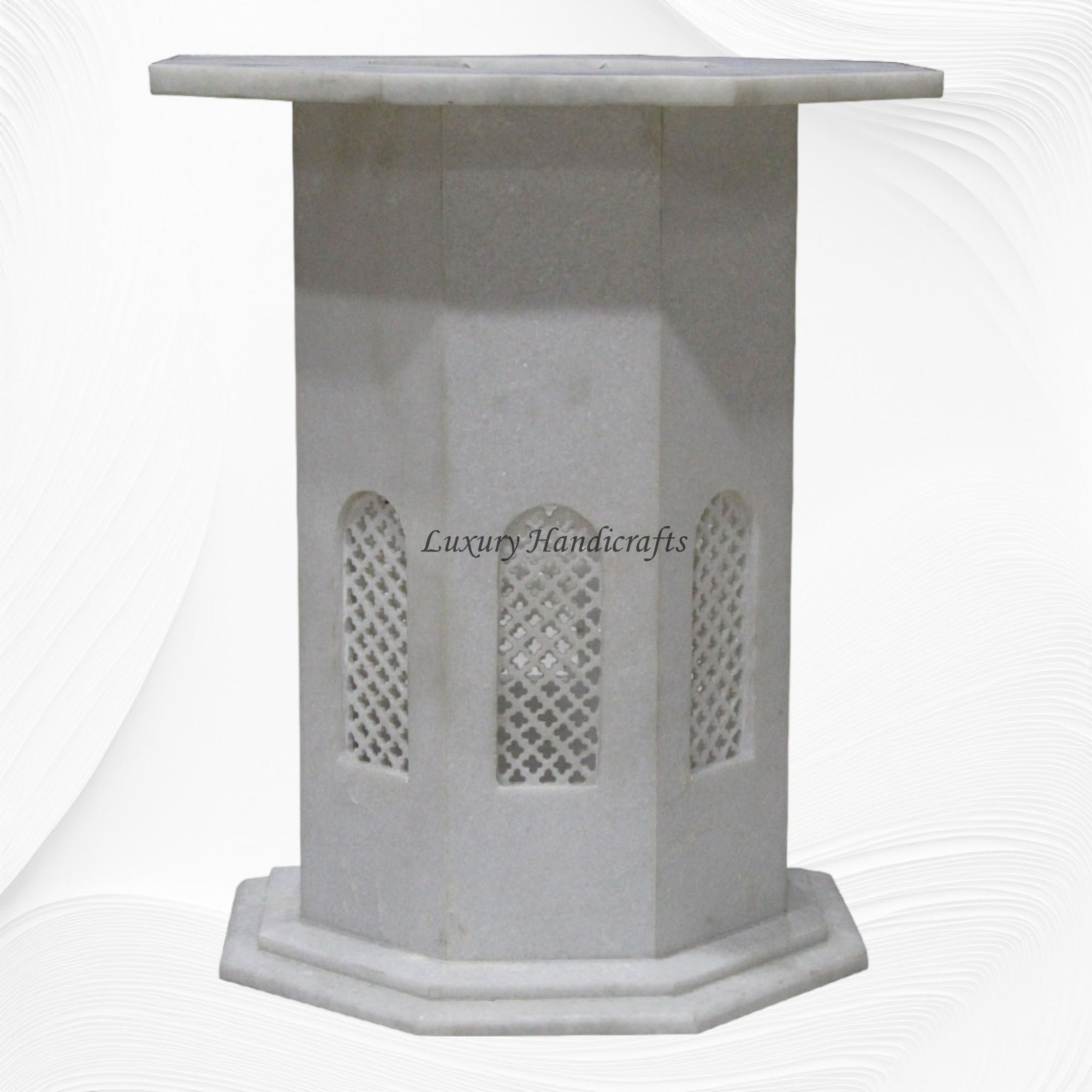 Mesa de centro con incrustaciones de nácar y mármol blanco Pietra Dura