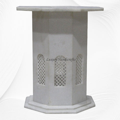 Mesa de centro con incrustaciones de nácar y mármol blanco Pietra Dura