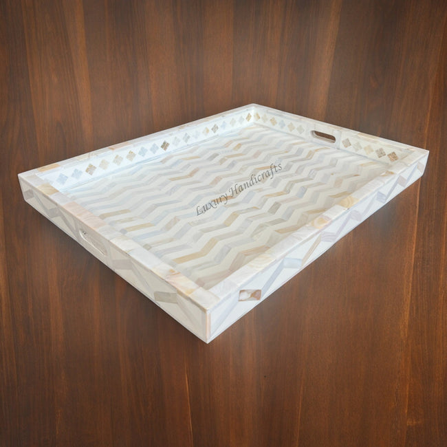 MOP Inlay Chevron Pattern Tray White