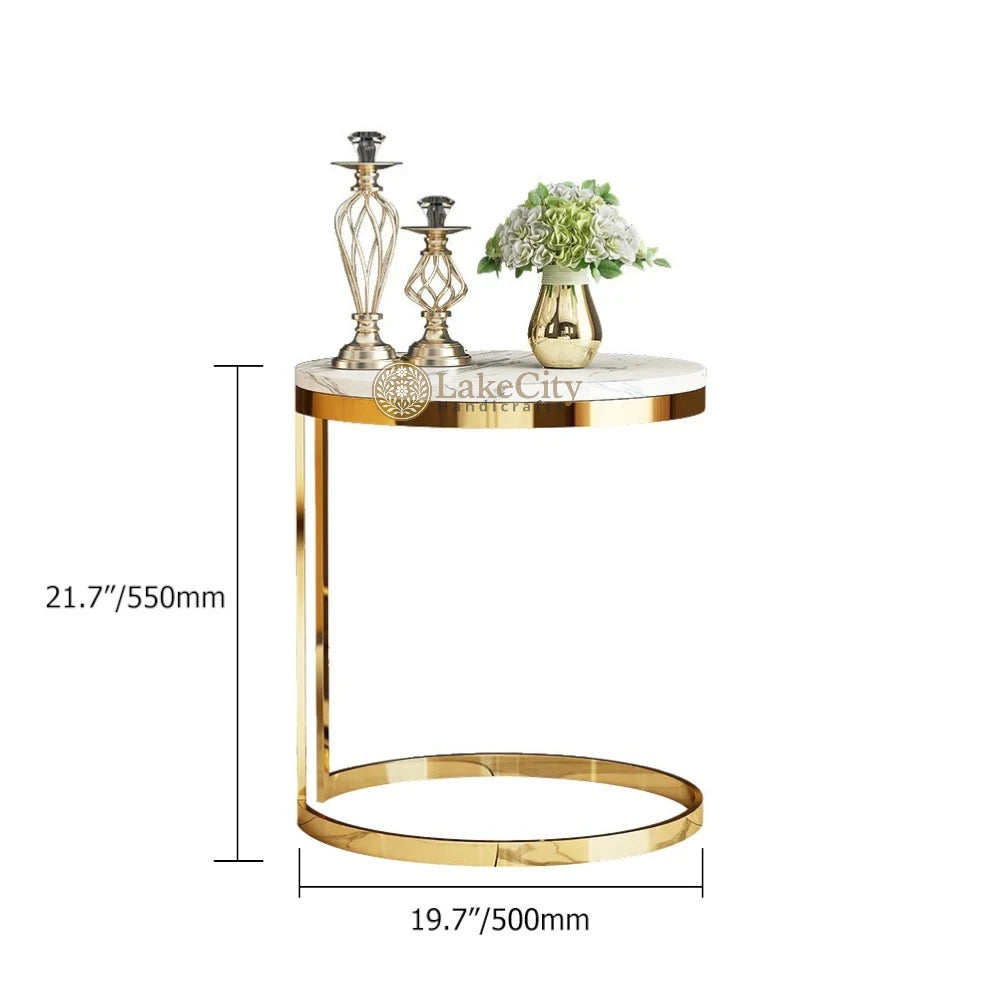 White Round Marble Side Table with Gold Stainless Steel Frame