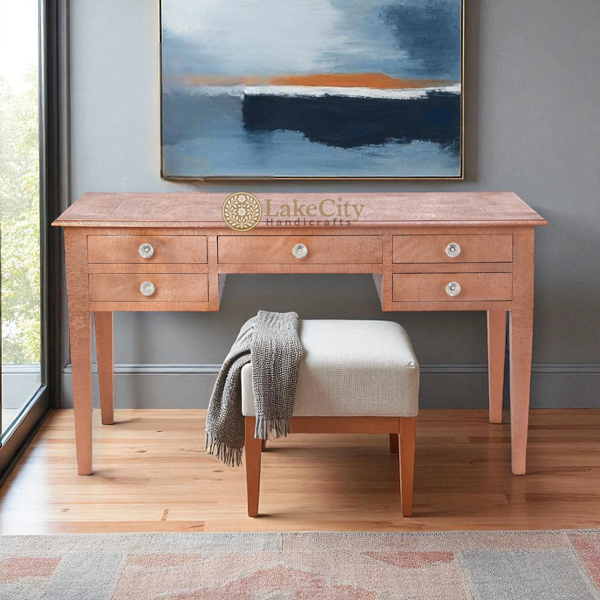 Zepto Copper Inlay 5 Drawers Console Table