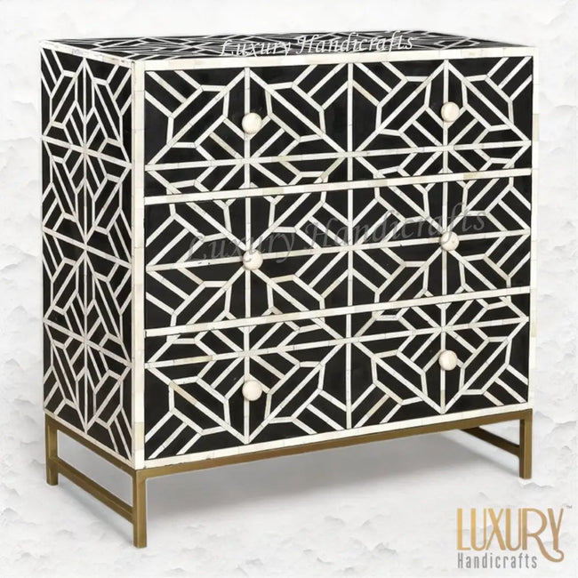 buy Bone Inlay 3 Drawer Chest Black 1