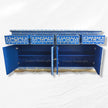 Open view of an Arabic floral bone inlay buffet in blue 4