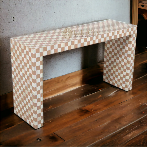 Bone Inlay Checkerboard Design Console Table With Multi Color