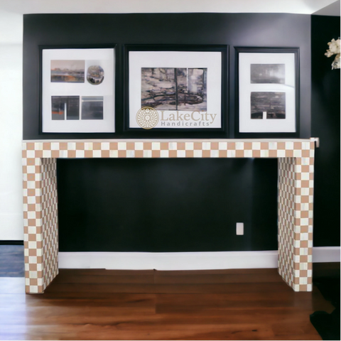 Bone Inlay Checkerboard Design Console Table With Multi Color