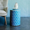 Bone Inlay Round Stool Honeycomb Design Turquoise 1