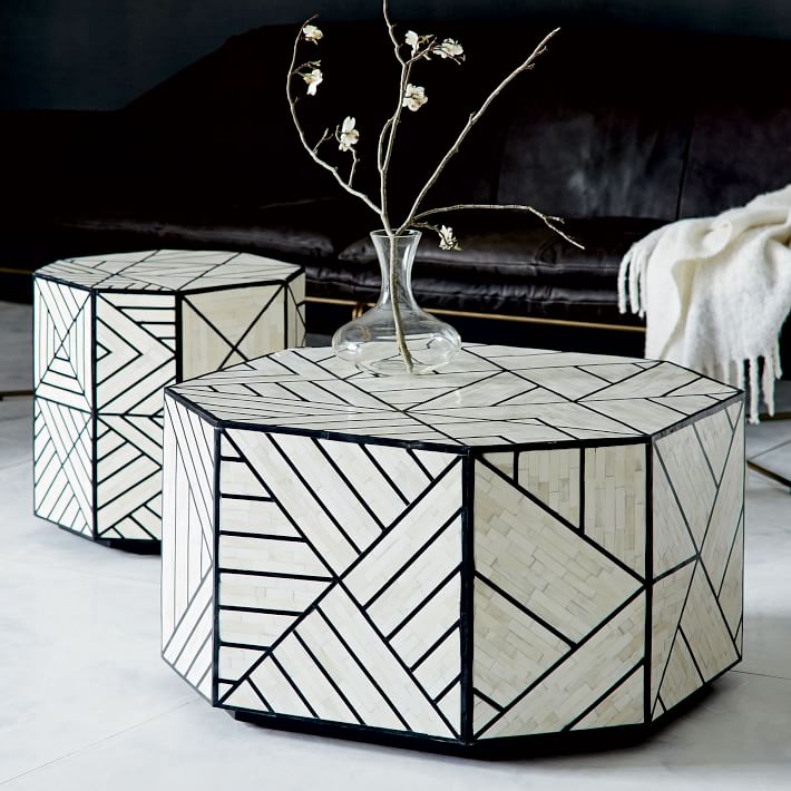 Bone Inlay Side Table Full Geometric Black 5