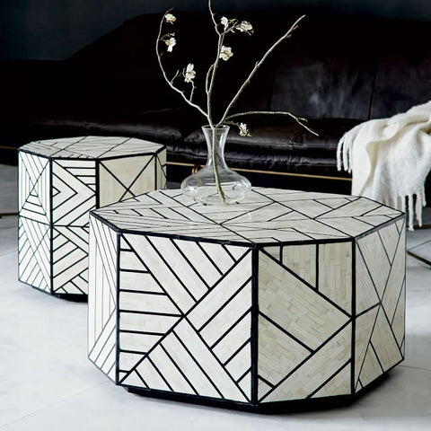 Bone Inlay Side Table Full Geometric Black 5