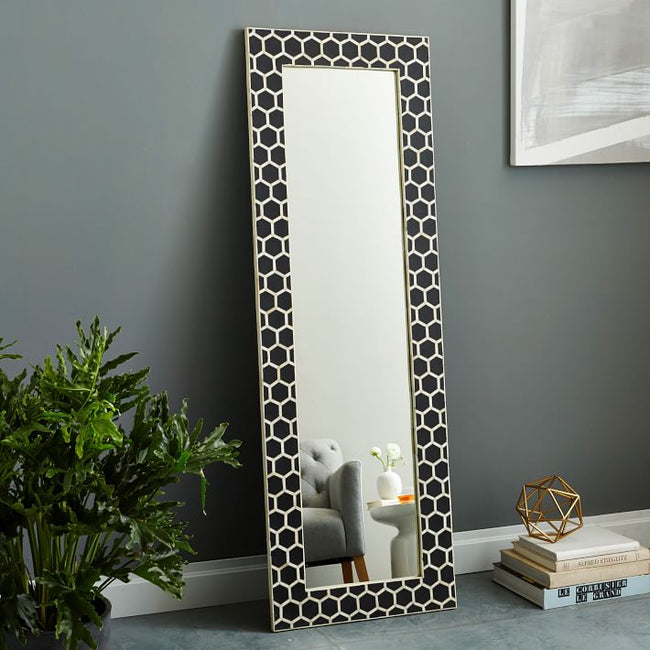 Bone Inlay Honeycomb Floor Mirror Black 1