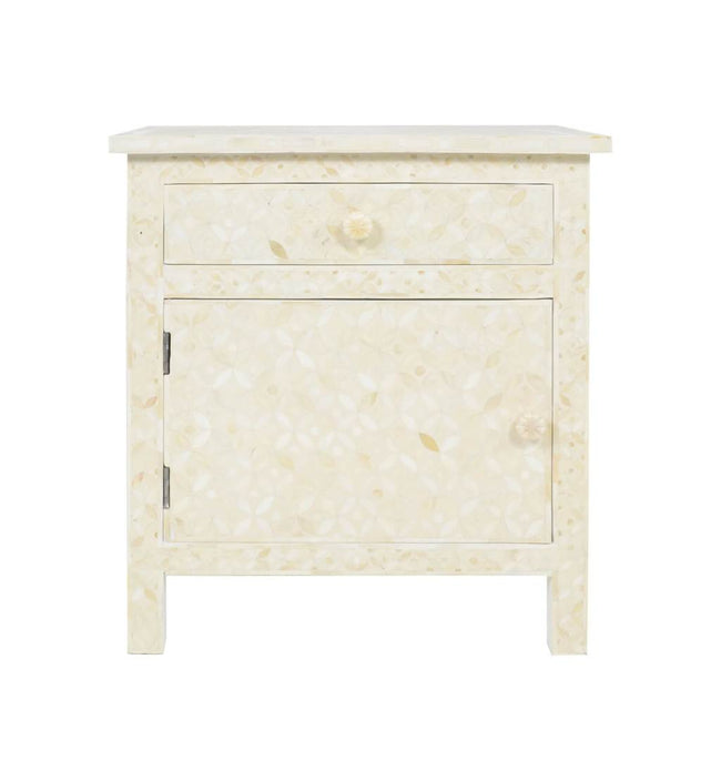 Bone Inlay Geometric Bedside 1 Drawer 1 Door Biege 1