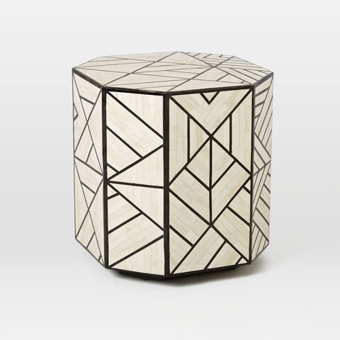 Bone Inlay Side Table Full Geometric Black 2