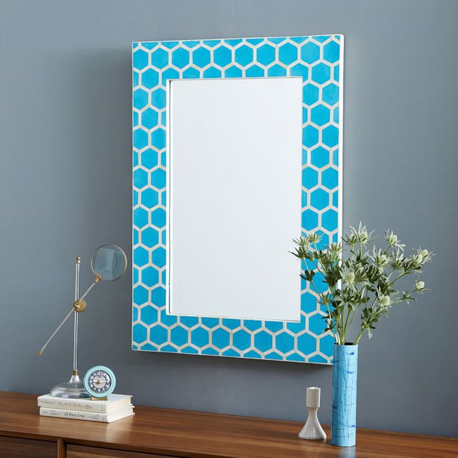 Bone Inlay Honeycomb Mirror Turquoise 1