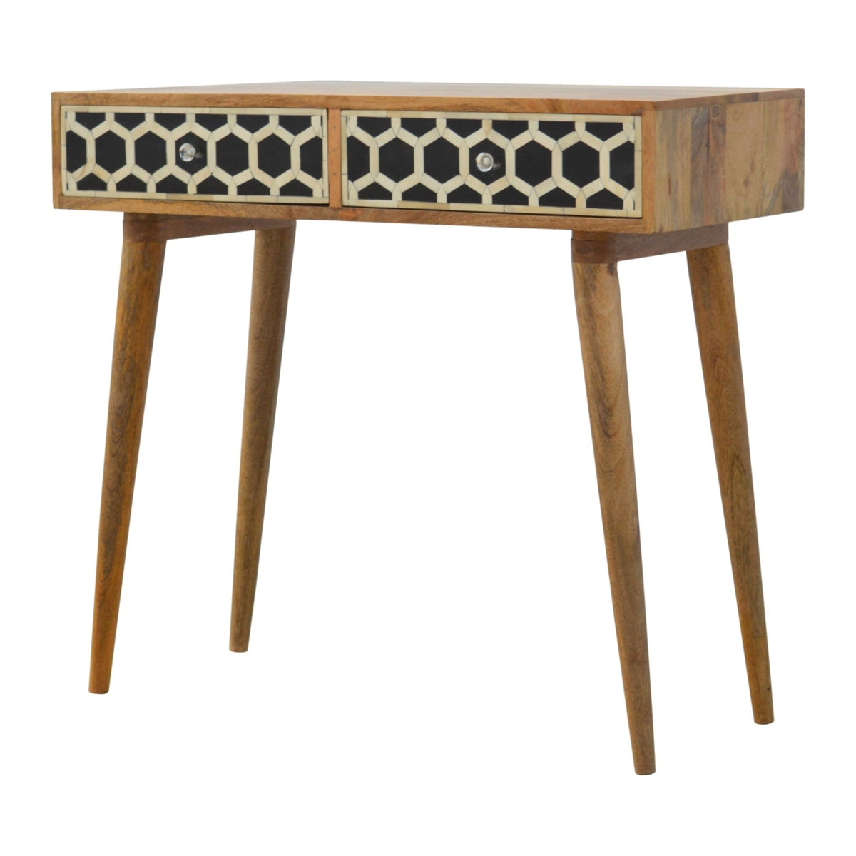 Bone Inlay 2 Drawers Honeycomb Design Console Table in Black 1