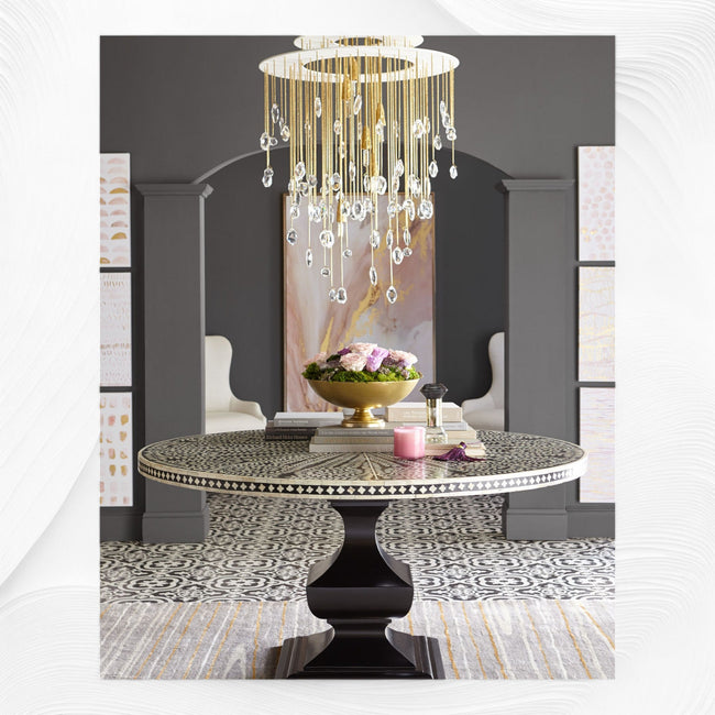 Bone Inlay Round Floral Dining Table Black 1