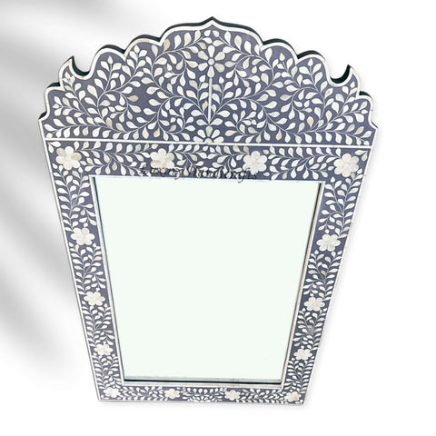 Floral Bone Inlay Crested Mirror Grey 3