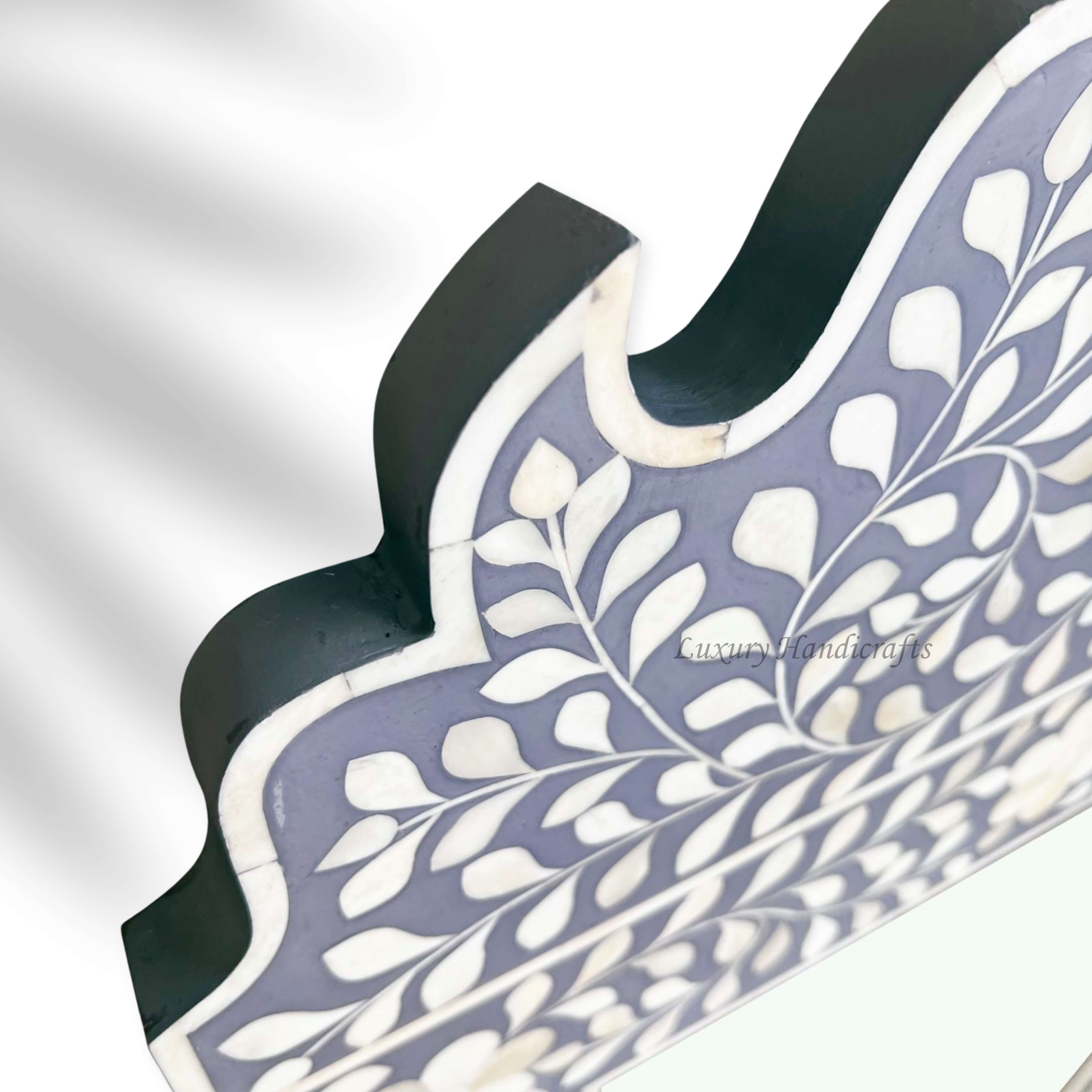 Floral Bone Inlay Crested Mirror Grey 2