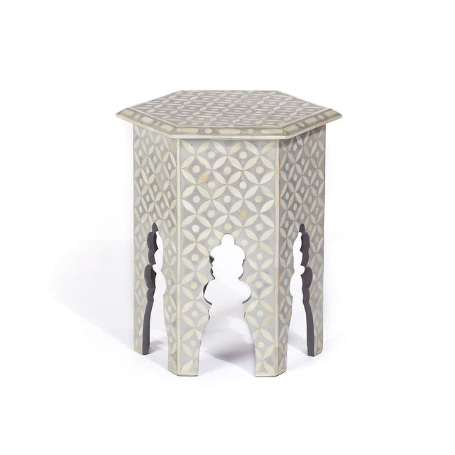 Bone Inlay Geometric Design Hexagonal Table Grey 1