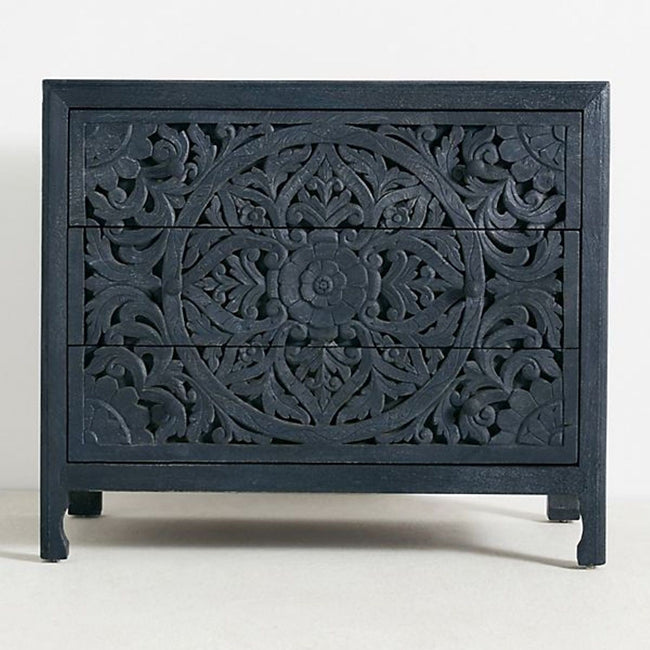 Luxury Handcarved Lombok 3 Drawer Dresser Indigo 1