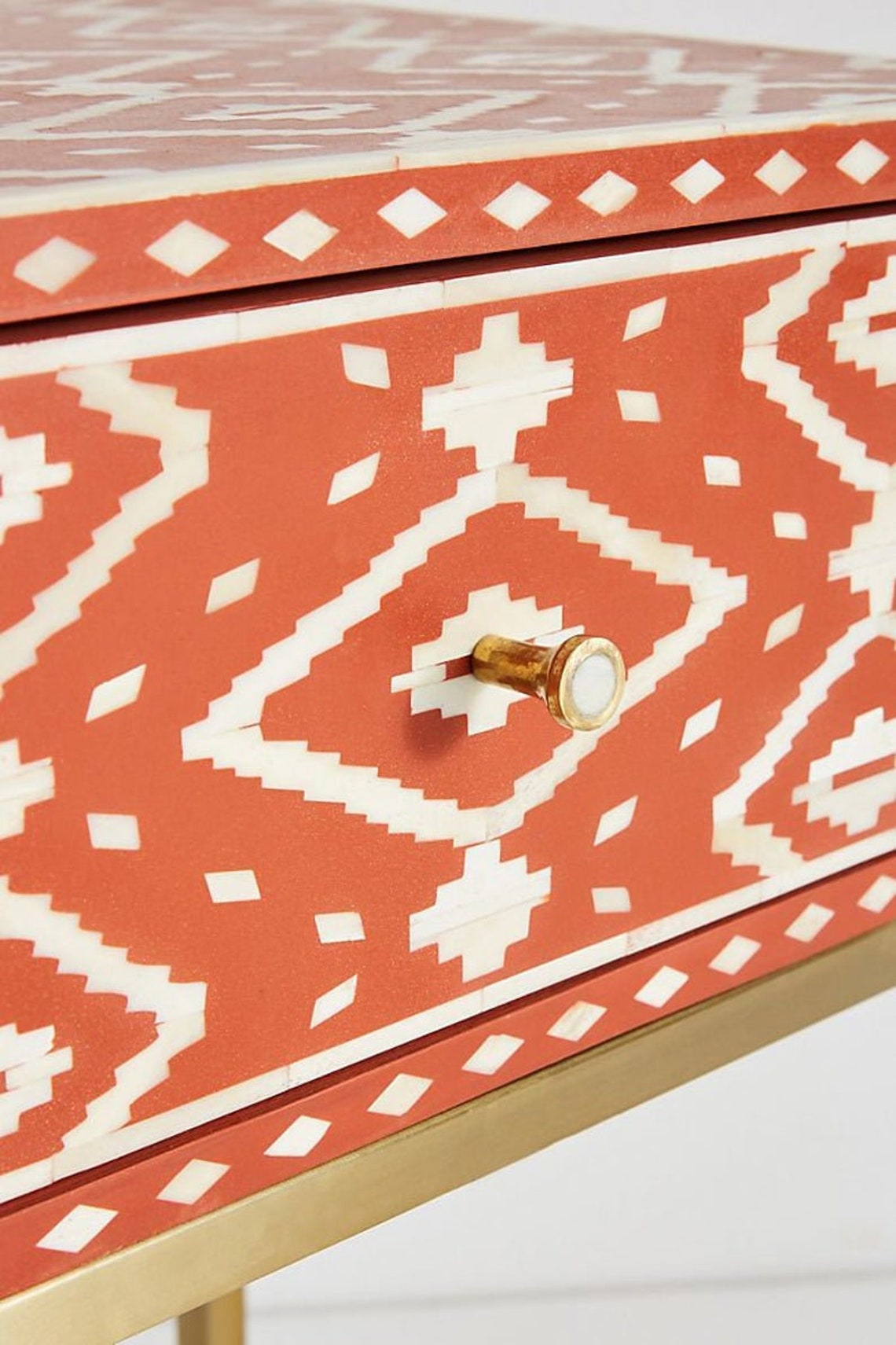 Ikat Bone Inlay Bedside Orange 3