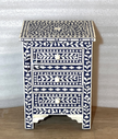 Bone Inlay Floral Design 3 Drawers Bedside Table Blue | Bone Inlay Floral Design 3 Drawers Night Stand Table Blue