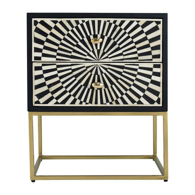 Bone Inlay Illusion 2 Drawers Bedside Table Black 1