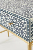 Bone Inlay Scroll vine Design 3 Drawers Console Blue 3