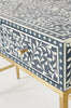 Bone Inlay Scroll vine Design 3 Drawers Console Blue 3