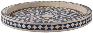 Small Round Bone Inlaid Tray Floral Design Blue 2