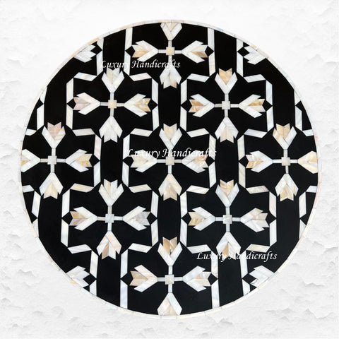 MOP Inlay Lotus Accent Table Black 3