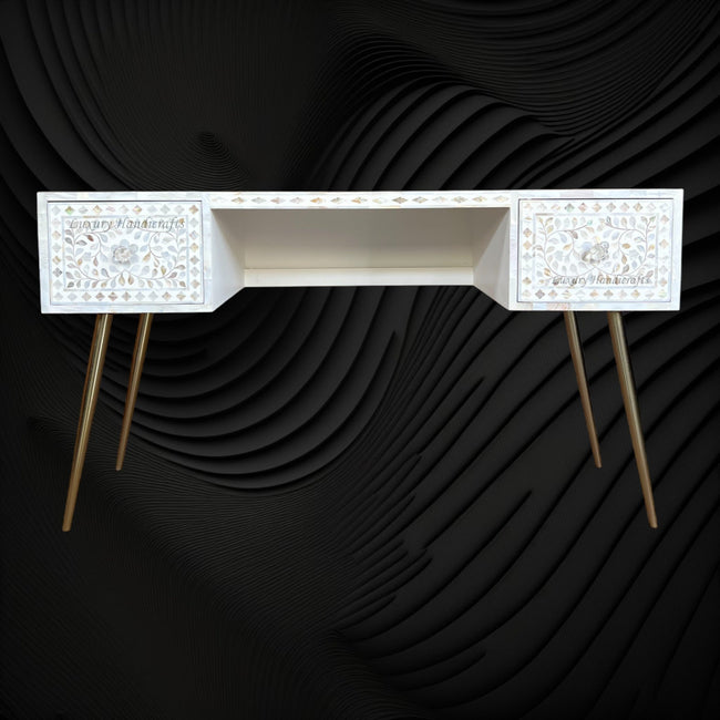 MOP Inlay Scroll Vine Desk White 1