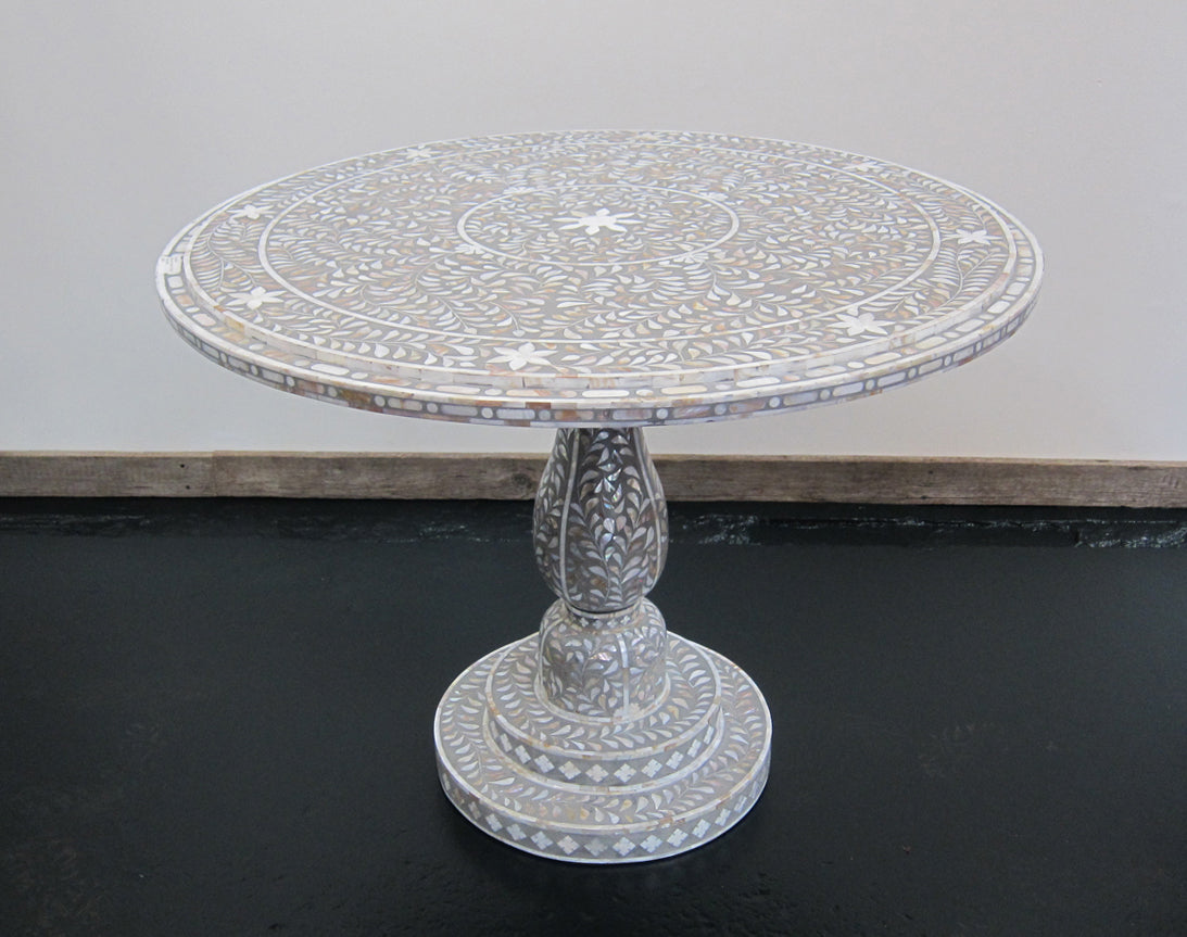 Mother Of Pearl Inlay Round Table Grey 1