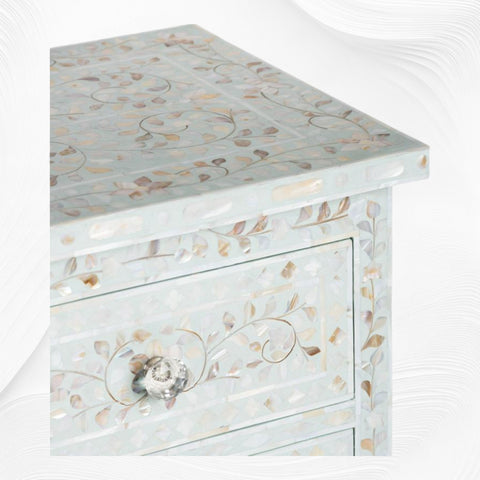 Mother Of Pearl Inlay Floral Chest Of 7 Drawers Pale Blue | Mother Of Pearl Inlay Floral 7 Drawers Dresser Table Pale Blue