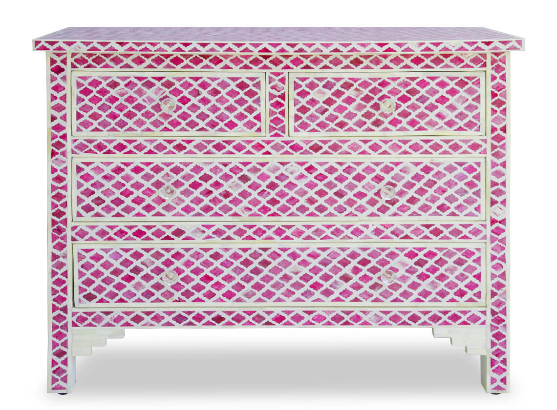 Pink Colored Bone Inlay Marrakech Chest Of 4 Drawer 4