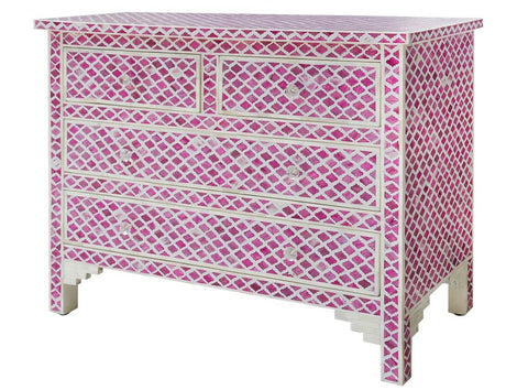 Pink Colored Bone Inlay Marrakech Chest Of 4 Drawer 2