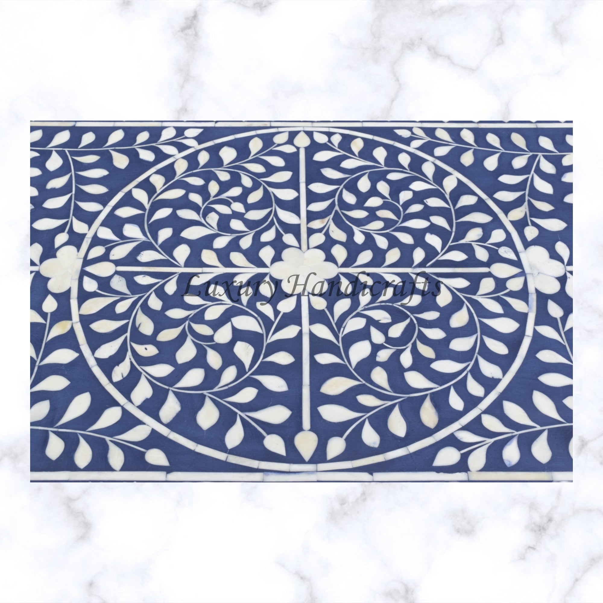 Scroll Vine Bone Inlay Chest of 3 Drawers Indigo 5