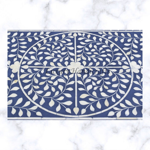 Scroll Vine Bone Inlay Chest of 3 Drawers Indigo 5