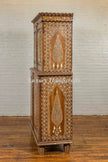 Vintage Anglo Indian Teak Wood Wardrobe Bone Inlaid Cabinet 3