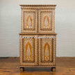 Vintage Anglo Indian Teak Wood Wardrobe Bone Inlaid Cabinet 1