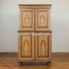 Vintage Anglo Indian Teak Wood Wardrobe Bone Inlaid Cabinet 1