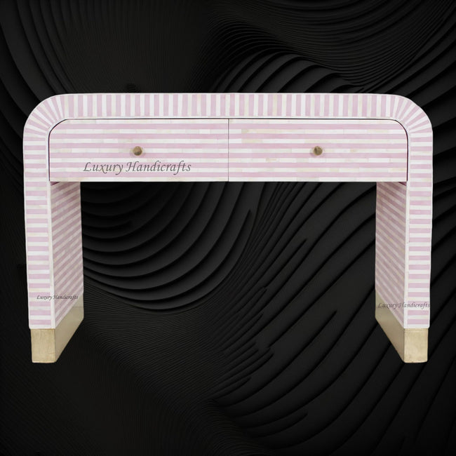 Bone Inlay Waterfall 2 Drawers Console Pink 1