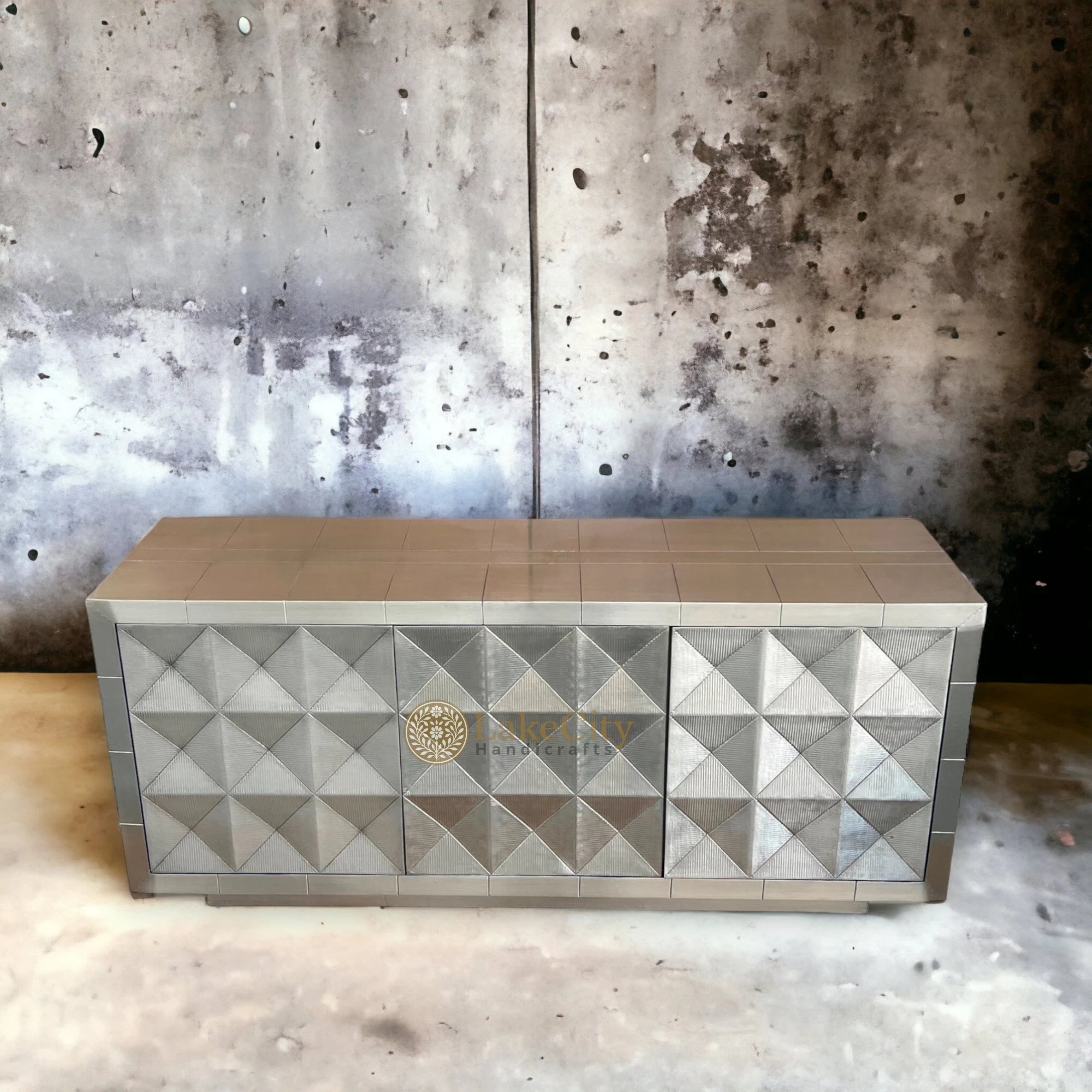Talitha Silver Metal Embossed Credenza