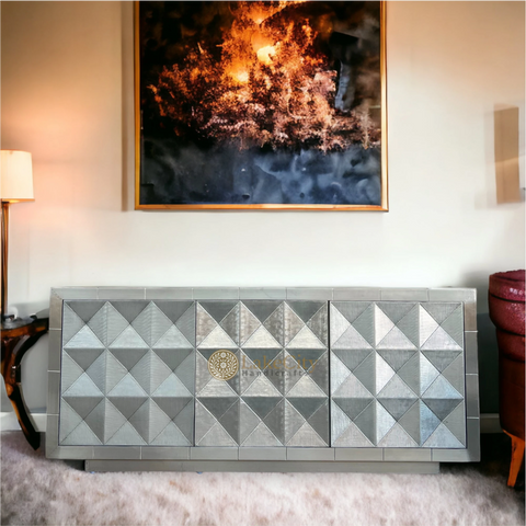 Talitha Silver Metal Embossed Credenza
