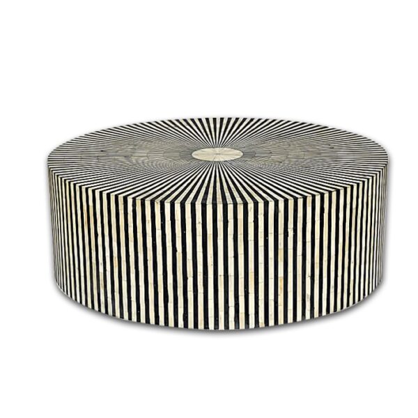 Stripe Design Round Bone Inlay Coffee Table in Black Color